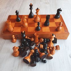Old 1950s-1960s antique wooden Soviet chess set - Vintage chess set USSR