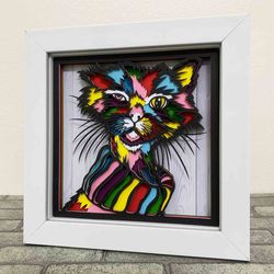 Funny Messy Cat 3D Layered SVG For Cardstock/ Colorful Cat Multilayer SVG/ Sleepy Cat 3D Pop Art/ Cat Meme 3D Papercraft