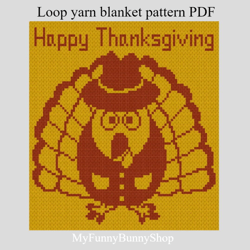 Loop yarn finger knitted Thomas Turkey blanket pattern PDF instant download