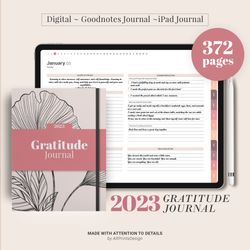 2023 Digital Gratitude Journal, 2023 dated reflection planner, daily pages, 5 minute journal, ipad goodnotes