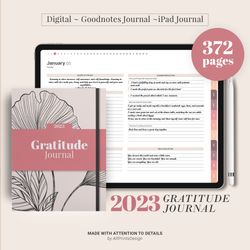 2023 digital gratitude journal, 2023 dated reflection planner, daily pages, 5 minute journal, ipad goodnotes
