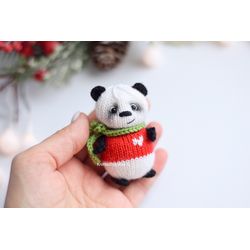 panda Christmas tree decor, panda car charm Mothers day gift, Valentines day gift panda lover KnittedToysKsu
