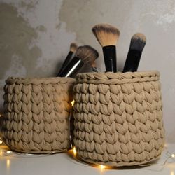 cotton storage baskets. makeup brush holder. desk organizer. basket set 2 pieces