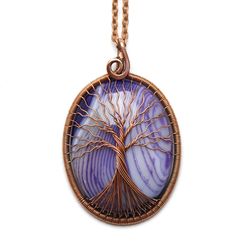 Statement Agate Necklace Tree Of Life Necklace Handcrafted Wire Wrapped Pendant Wedding Anniversary Gift For Her