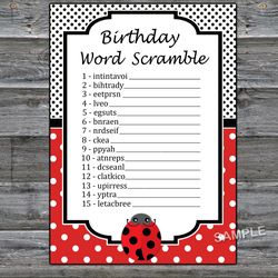 Ladybug Birthday Word Scramble Game,Adult Birthday party game-fun games for her-Instant download