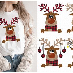 Peeking Reindeer Svg, Christmas Deer Svg, Christmas Lights on Antlers Svg, Digital download