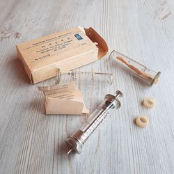 Soviet medical glass syringe 10 ml - vintage Russian injector 1980s new storage stock