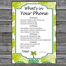 Jungle themed What's in Your Phone Birthday Party Game,Tropical Adult Birthday party game-fun games for her