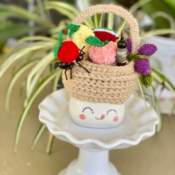 Marshmallow mug hat fruit basket crochet