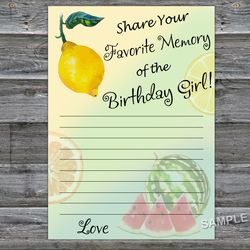 Lemon Favorite Memory of the Birthday Girl,Adult Birthday party game-fun games for her-Instant download
