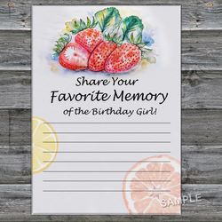 Strawberry Favorite Memory of the Birthday Girl,Adult Birthday party game-fun games for her-Instant download
