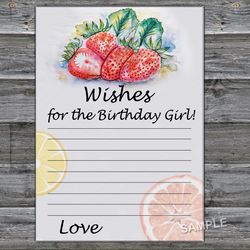 Strawberry Wishes for the birthday girl,Adult Birthday party game-fun games for her-Instant download