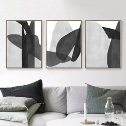 Gray Abstract Art Set Of 3 Prints Printable Wall Art Abstract Triptych Bedroom Art Grey Home Decor Poster Large Painting