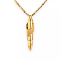 Women's Men's Jewelry Gold Stainless Steel Gun Bullet Military Army Style Pendant Necklace