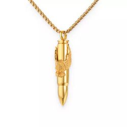 women's men's jewelry gold stainless steel gun bullet military army style pendant necklace