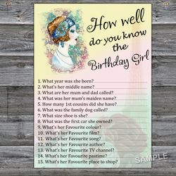 Vintage themed How well do you know the birthday girl,Adult Birthday party game-fun games for her-Instant download