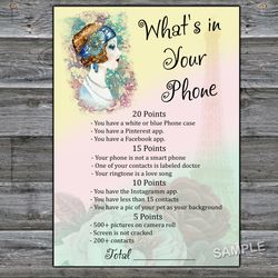 Vintage themed What's in Your Phone Birthday Party Game,Adult Birthday party game-fun games for her-Instant download