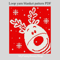 Loop yarn Finger knitted Rudolph blanket pattern PDF Download