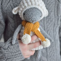 Crochet lamb toy, handmade plush animal, stuffed toy, soft sheep