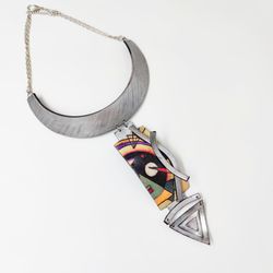 abstract statement necklac Kandinsky polymer bib necklace long chunky necklace