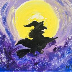 Witch Painting Halloween Original Art Canvas Artwork Margarita Voropay MSUSA