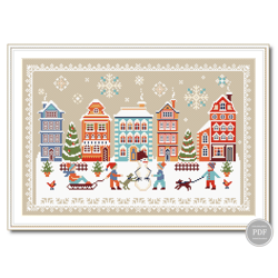 Christmas Cross Stitch Pattern, Merry Christmas Houses, Christmas Holidays, Christmas Village Digital PDF File 249