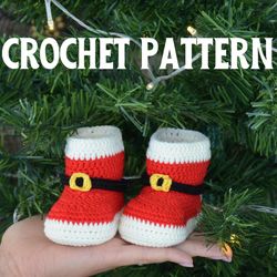 christmas crochet pattern red baby booties, newborn santa claus shoes, winter baby shower gift, baby announcement box