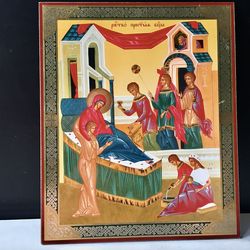 The Nativity of the Blessed Virgin Mary | Gold and silver foiled icon | Inspirational Icon Decor| Size: 8 3/4"x7 1/4"