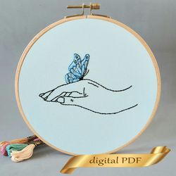 blue butterfly pattern pdf embroidery, easy embroidery diy