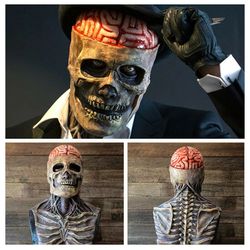 Skeleton Mask and Hat Full Head Latex Scary Costume Cosplay Halloween USA Stock