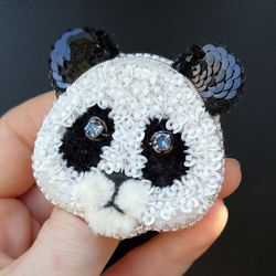 Panda brooch pin beaded brooch handmade gift handmade jewelry panda gift