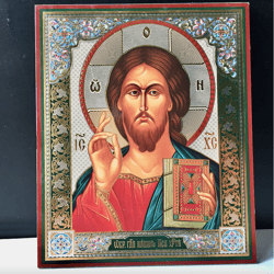 Christ the Teacher | Lithography print on wood, Silver and Gold foiled | Size: 8 3/4"x7 1/4"