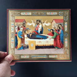 The Kiev Caves Icon of the Dormition of the Most Holy Theotokos | Inspirational Icon Decor| Size: 8 3/4"x7 1/4"