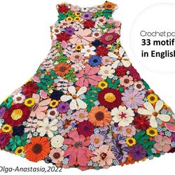 Crochet dress pattern , Wedding lace dress , irish crochet pattern , crochet flower pattern , crochet pattern .