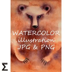 Watercolor Art Bear Illustration DIY Make Your Pattern or Design Print Postcard Poster Embroidery Canvas Paper Fabric