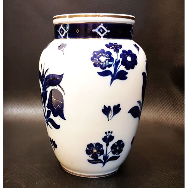3 Vintage Porcelain Vase FLOWERS Cobalt Gilding LFZ USSR 1950s.jpg