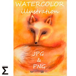 Watercolor Art Fox Illustration DIY Make Your Pattern or Design Print Postcard Poster Embroidery Canvas Paper Fabric