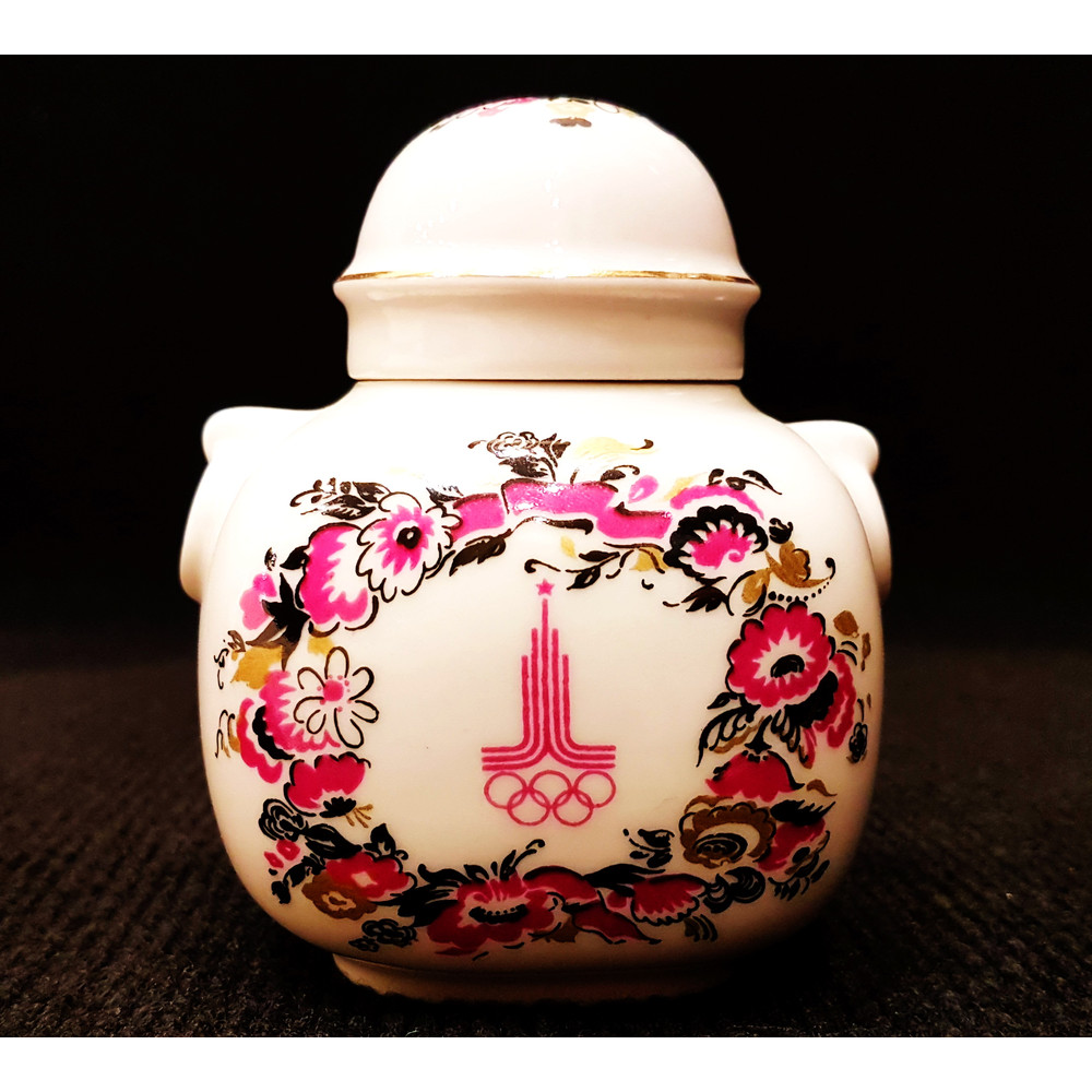 1 USSR Vintage Porcelain Tea-Holder Tea Jar with cover Olympic Games Moscow 1980.jpg