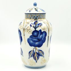 Vintage Porcelain Tea Caddy Hand Painted Gilding USSR Olympic brand 1980