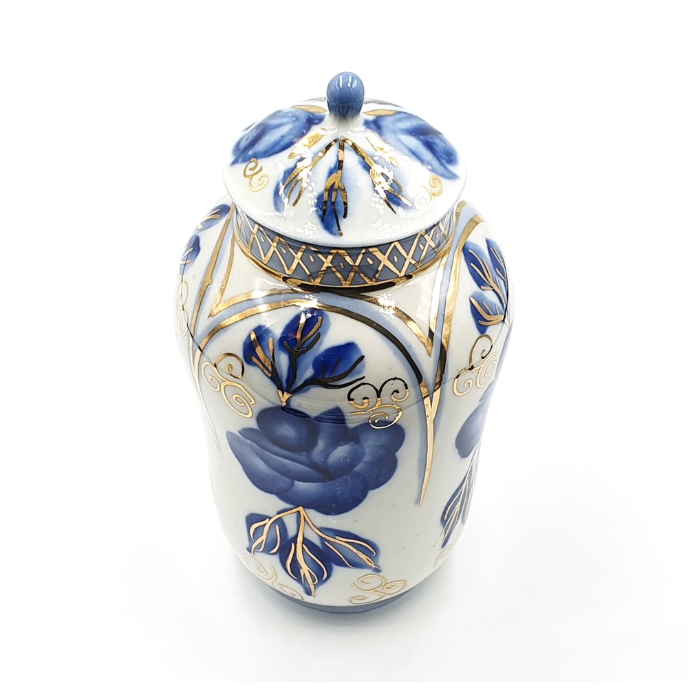 5 Vintage Porcelain Tea Сaddy Hand Painted Gilding USSR Olympic brand 1980.jpg