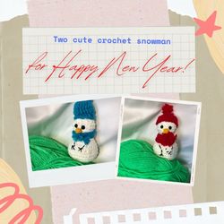 Hand-crocheted amigurumi Snowman, which will be a great decoration for the holidays