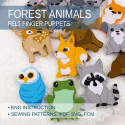 Felt Sewing Pattern Woodland Animals, Forest hand puppets