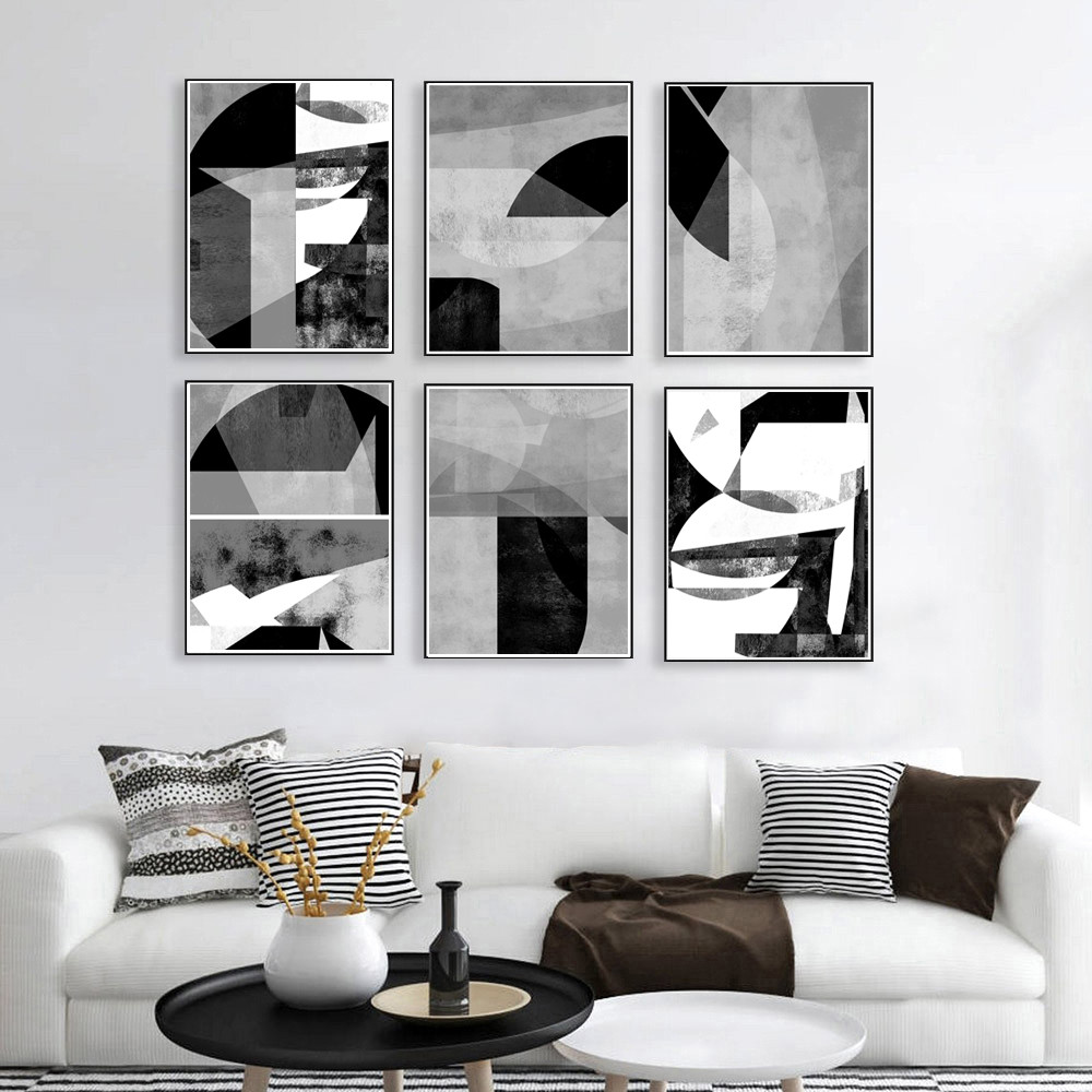 6 posters, set of 6 prints, in gray tones