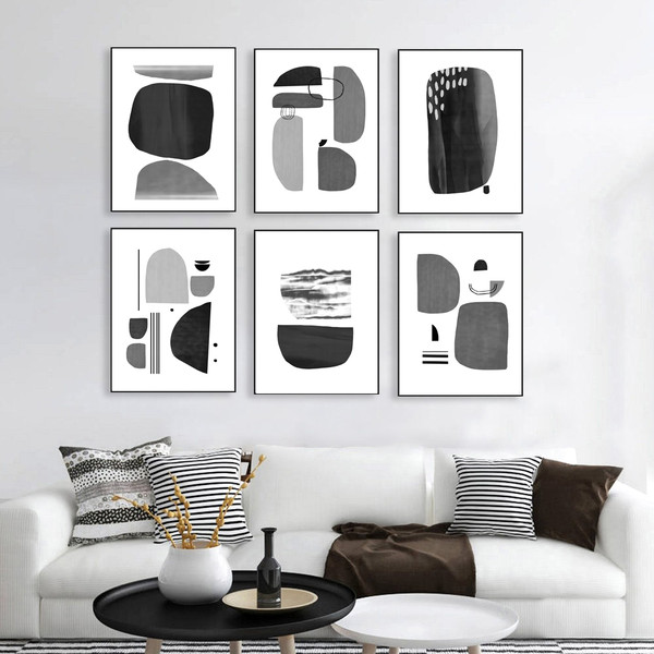 minimalist posters, set of 6 prints, in gray tones