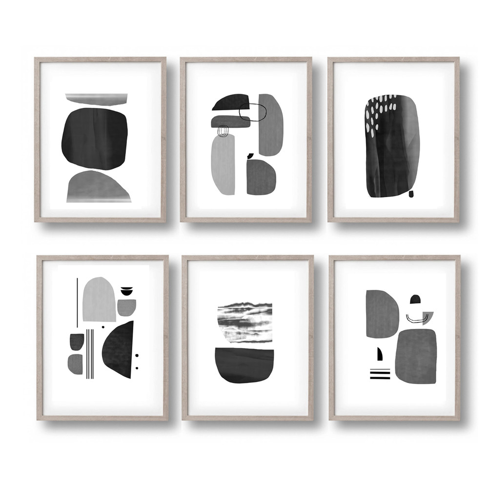 minimalist posters, set of 6 prints, in gray tones