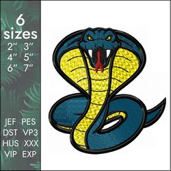 Snake Embroidery Design, rattlesnake cobra, 6 sizes