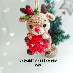Reindeer crochet pattern amigurumi, Christmas crochet pattern, Christmas toy Reindeer, PDF ENG pattern