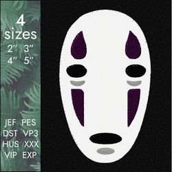 kaonashi embroidery design, spirited away anime, 4 sizes