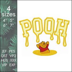 Pooh Embroidery Design, Winnie the Pooh cartoon bear lies in honey