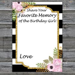 Black White Striped Favorite Memory of the Birthday Girl,Adult Birthday party game-fun games for her-Instant download